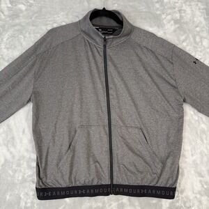 Under Armour HeatGear Full Zip Track Jacket Gray Lightweight Cropped Women Large